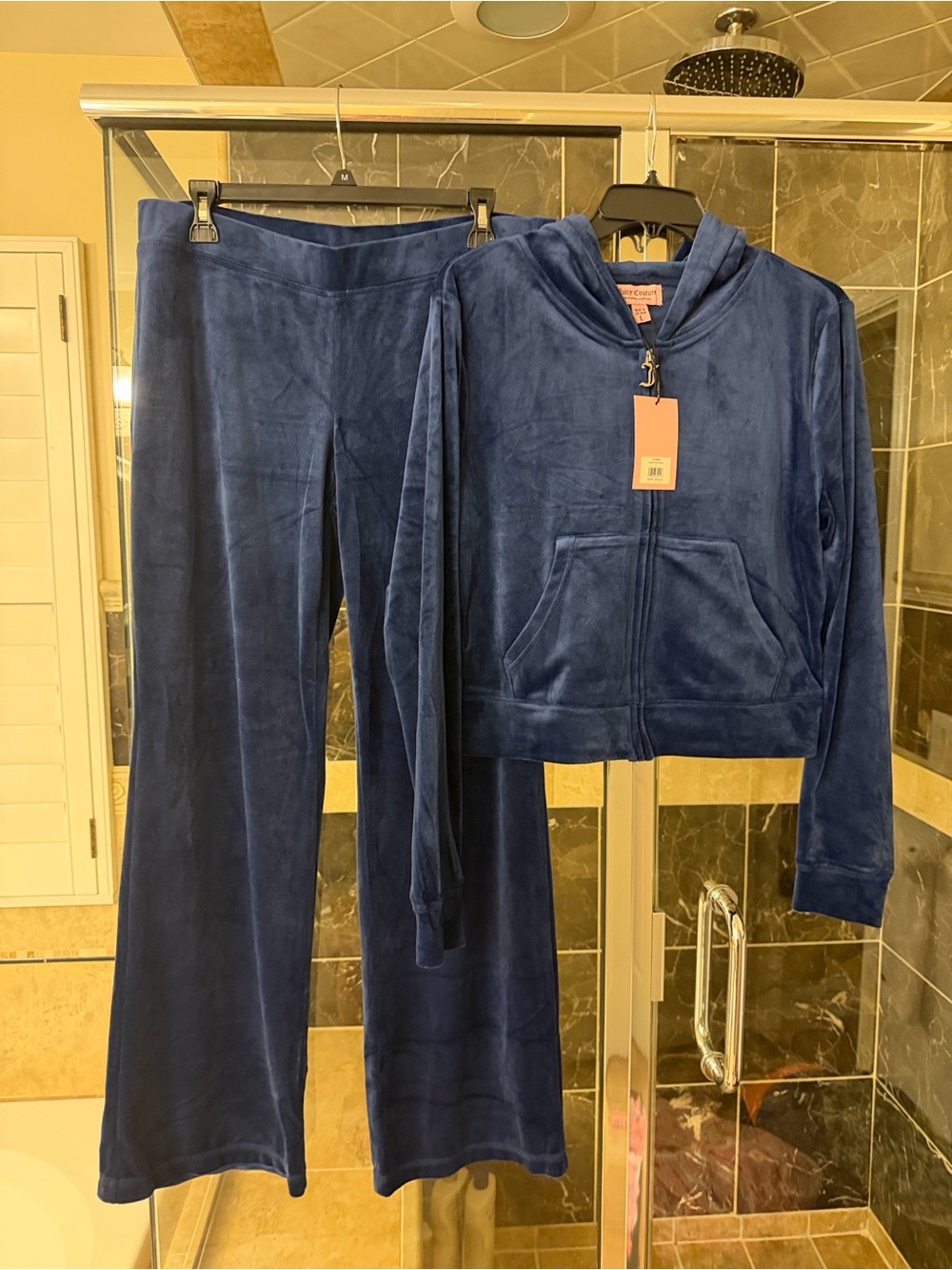 Juicy Couture Dark Blue Velour Zip Hoodie with Gold J Charm